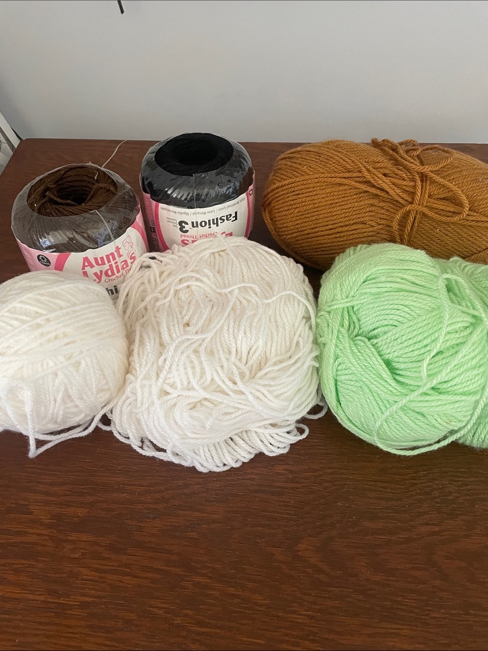 Multi-Color Yarn Bundle – White, Mint Green, Brown, tan